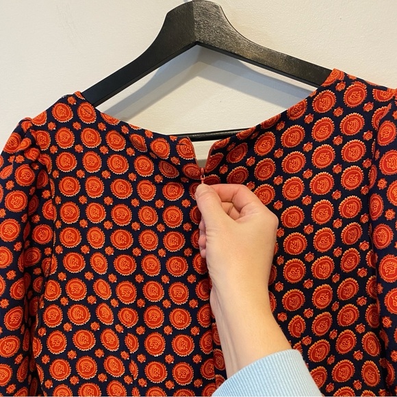 Anonyme Size 6 Mediterranean Moroccan Print Orange and Navy Sheath Dress - Picture 10 of 17